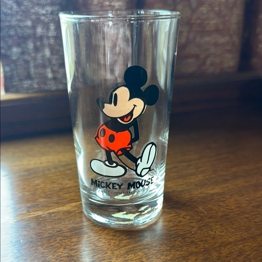 Vintage Mickey Mouse Children’s Glass Tumbler with Red and Black Design